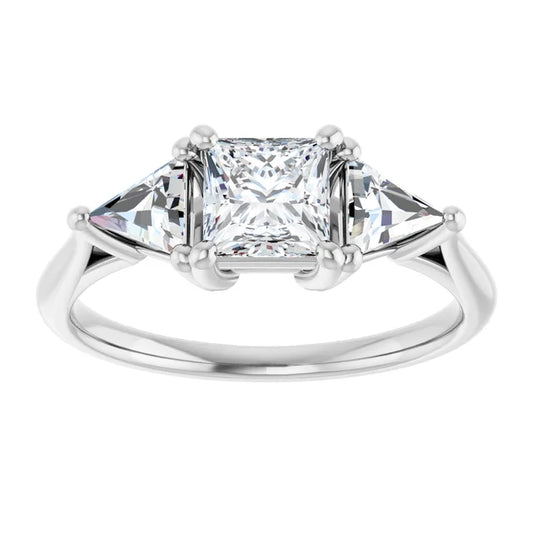 The Sophia 0.90ctw Princess and Trilliant cut Lab Grown Diamond Trilogy Engagement Ring