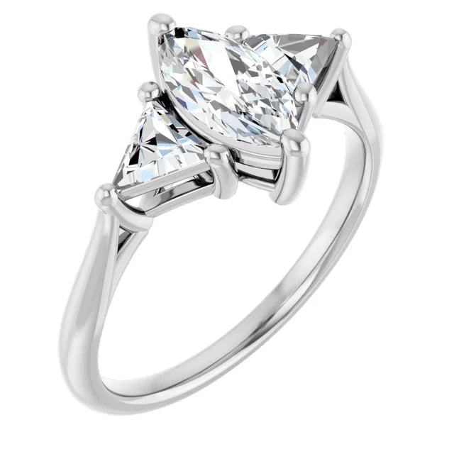 The Sophia 0.90ctw Marquise and Trilliant cut Lab Grown Diamond Trilogy Engagement Ring