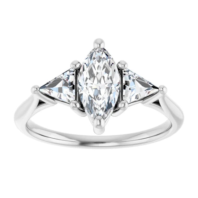 The Sophia 0.90ctw Marquise and Trilliant cut Lab Grown Diamond Trilogy Engagement Ring