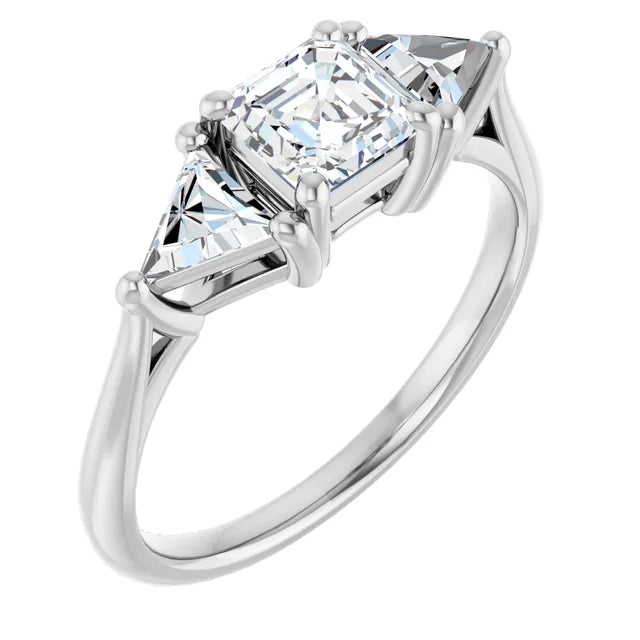 The Sophia 0.90ctw Asscher and Trilliant cut Lab Grown Diamond Trilogy Engagement Ring