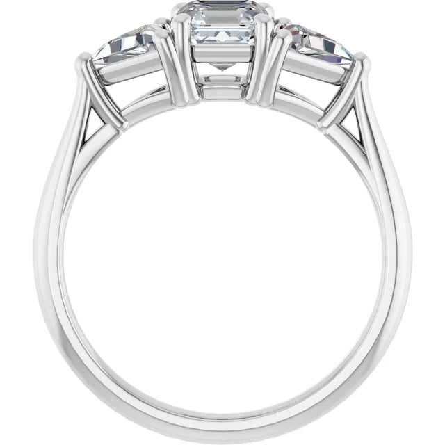 The Sophia 0.90ctw Asscher and Trilliant cut Lab Grown Diamond Trilogy Engagement Ring