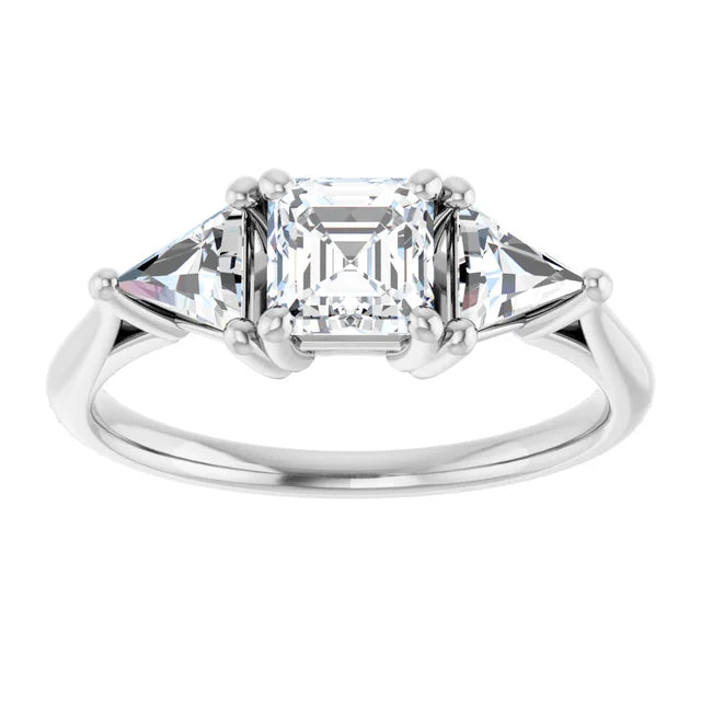 The Sophia 0.90ctw Asscher and Trilliant cut Lab Grown Diamond Trilogy Engagement Ring