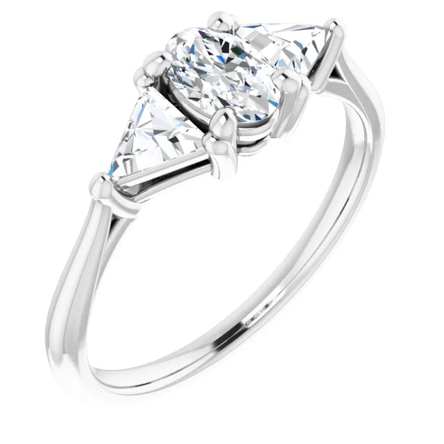 The Sophia 0.90ctw Oval and Trilliant cut Lab Grown Diamond Trilogy Engagement Ring