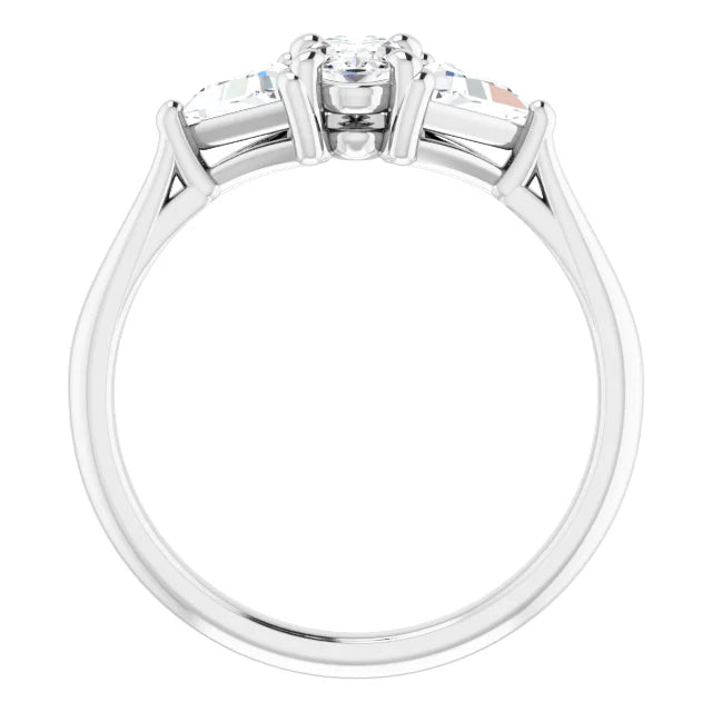 The Sophia 0.90ctw Oval and Trilliant cut Lab Grown Diamond Trilogy Engagement Ring