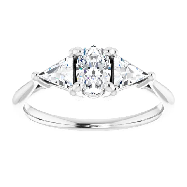 The Sophia 0.90ctw Oval and Trilliant cut Lab Grown Diamond Trilogy Engagement Ring