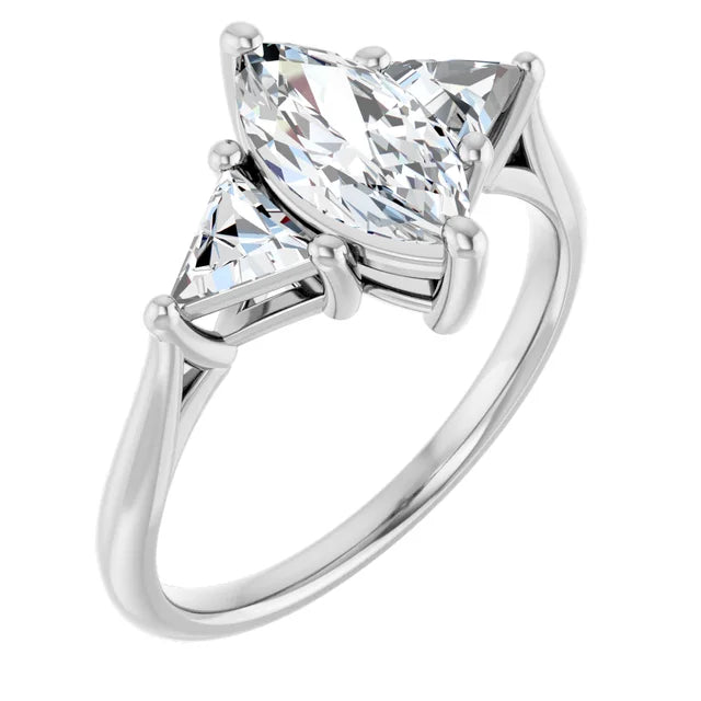 The Sophia 1.60ctw Marquise and Trilliant cut Lab Grown Diamond Trilogy Engagement Ring