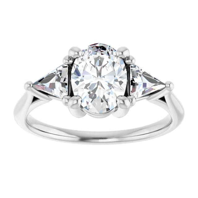 The Sophia 1.60ctw Oval and Trilliant cut Lab Grown Diamond Trilogy Engagement Ring