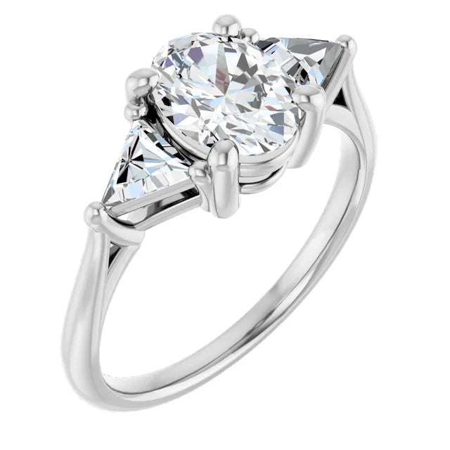 The Sophia 1.60ctw Oval and Trilliant cut Lab Grown Diamond Trilogy Engagement Ring