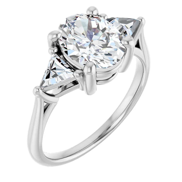 The Sophia 2.10ctw Oval and Trilliant cut Lab Grown Diamond Trilogy Engagement Ring