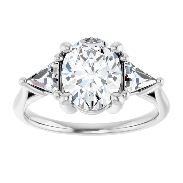 The Sophia 2.10ctw Oval and Trilliant cut Lab Grown Diamond Trilogy Engagement Ring