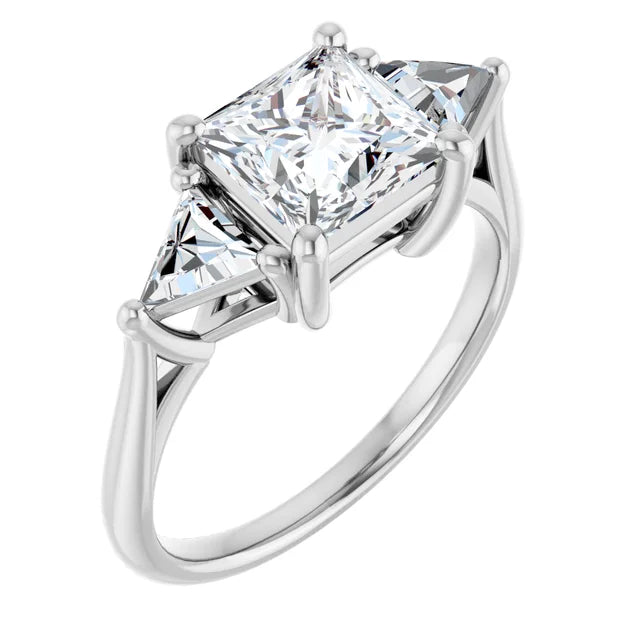 The Sophia 2.10ctw Princess and Trilliant cut Lab Grown Diamond Trilogy Engagement Ring