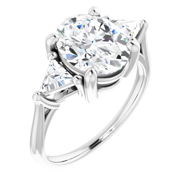 The Sophia 2.60ctw Oval and Trilliant cut Lab Grown Diamond Trilogy Engagement Ring