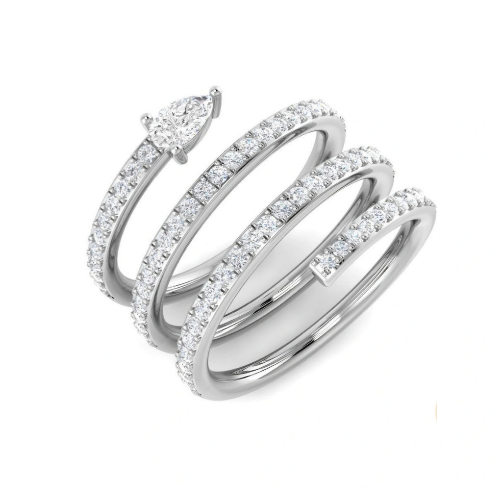 0.75ct Round Lab Grown Diamond Pear Accent Spiral Crossover Ring