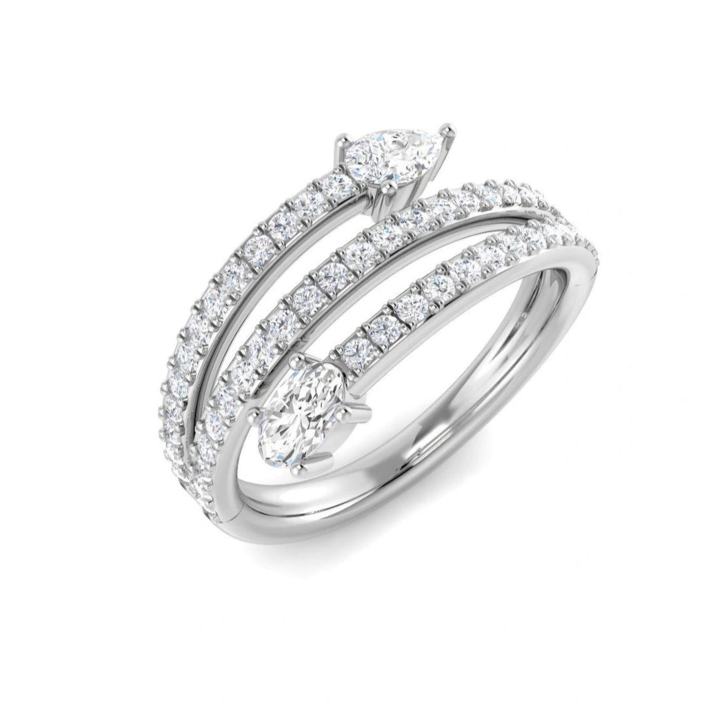 0.90ct Lab Grown Diamond Pear and Oval Accent Spiral Ring