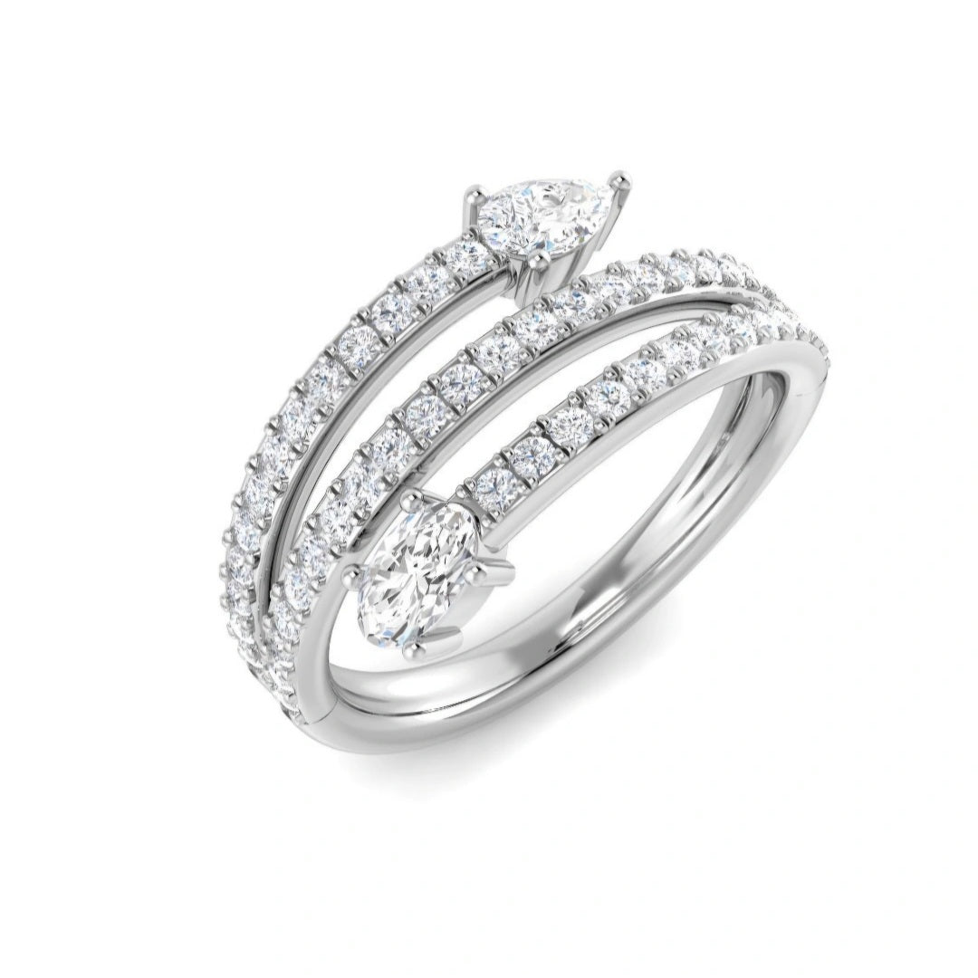 0.90ct Lab Grown Diamond Pear and Oval Accent Spiral Ring