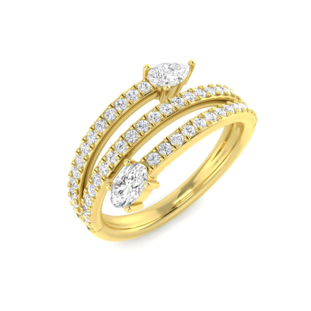 0.90ct Lab Grown Diamond Pear and Oval Accent Spiral Ring