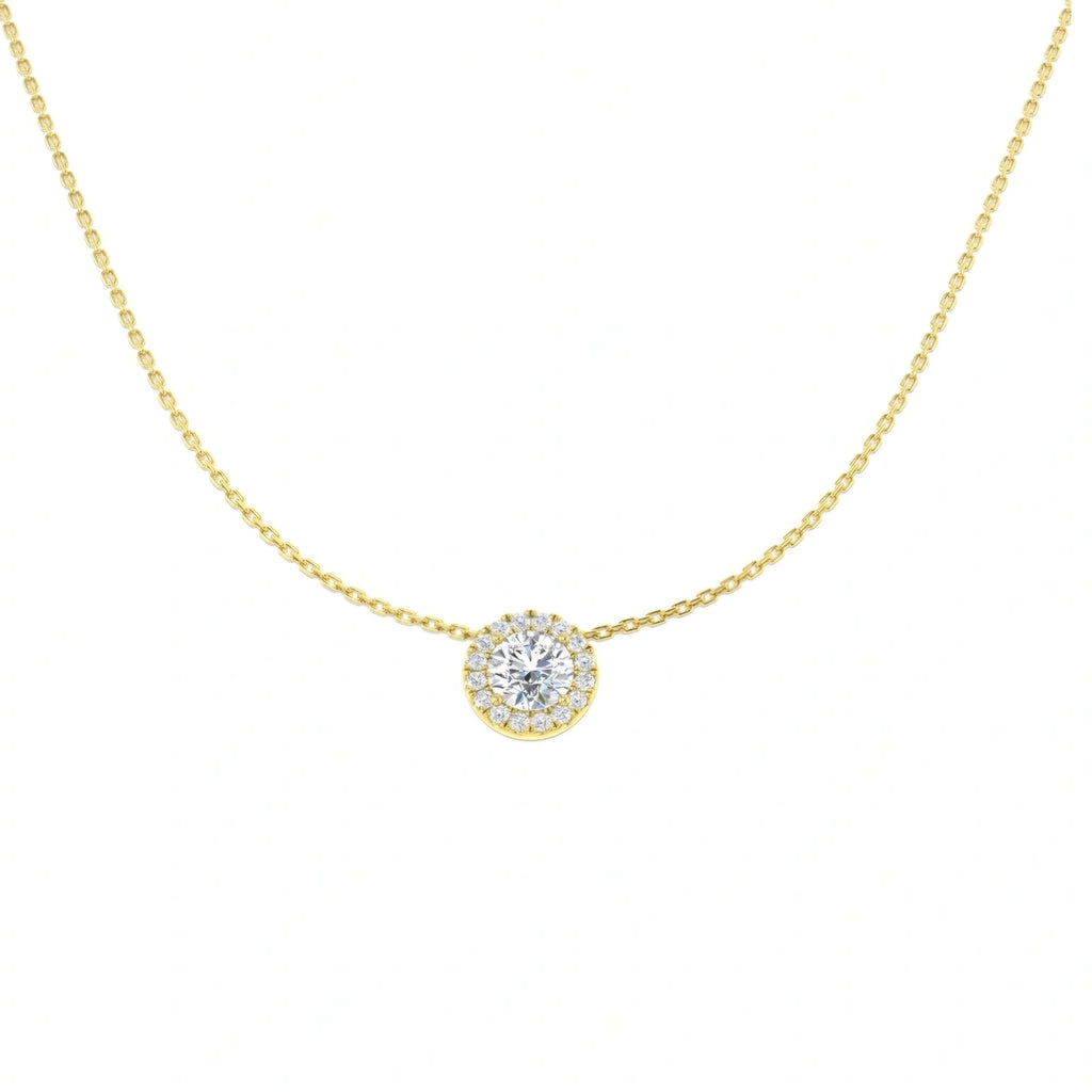 1.30ct Round Halo Lab Grown Diamond Necklace in 9k Gold