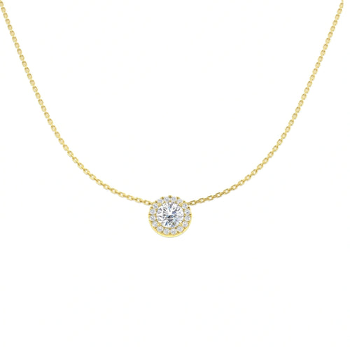 0.67ct Round Halo Lab Grown Diamond Necklace in 9k Gold