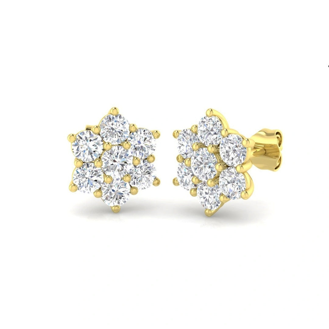 2.00ct Lab Grown Diamond Round Cluster Earrings in 9k Gold