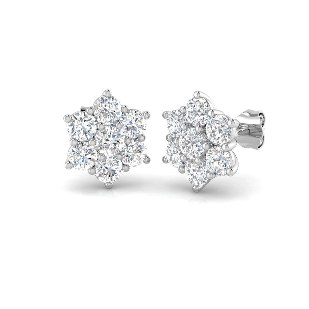 2.00ct Lab Grown Diamond Round Cluster Earrings in 9k Gold