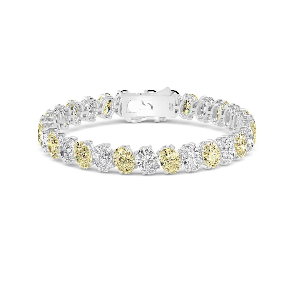 26.00ct Oval Yellow and White Alternating Lab Grown Diamond Exceptional Tennis Bracelet