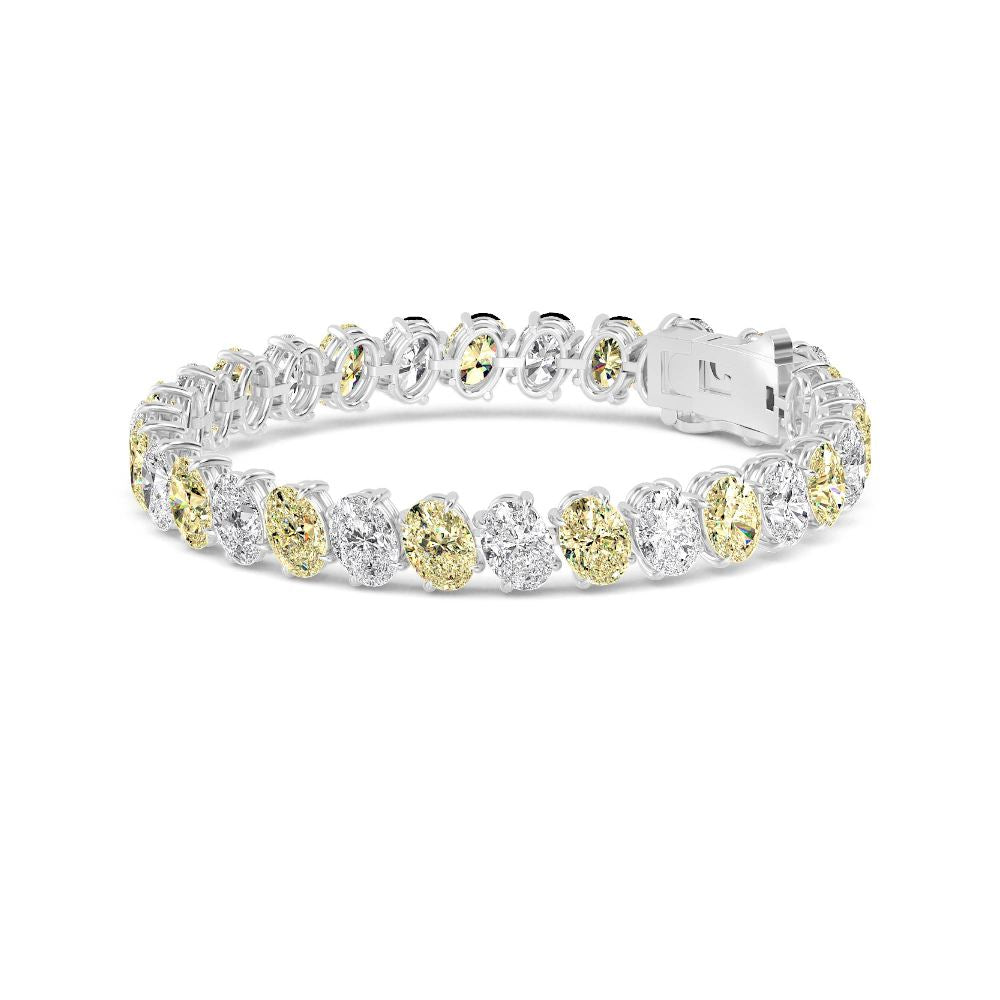 26.00ct Oval Yellow and White Alternating Lab Grown Diamond Exceptional Tennis Bracelet