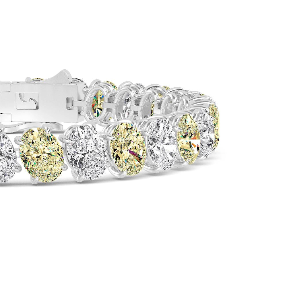 26.00ct Oval Yellow and White Alternating Lab Grown Diamond Exceptional Tennis Bracelet