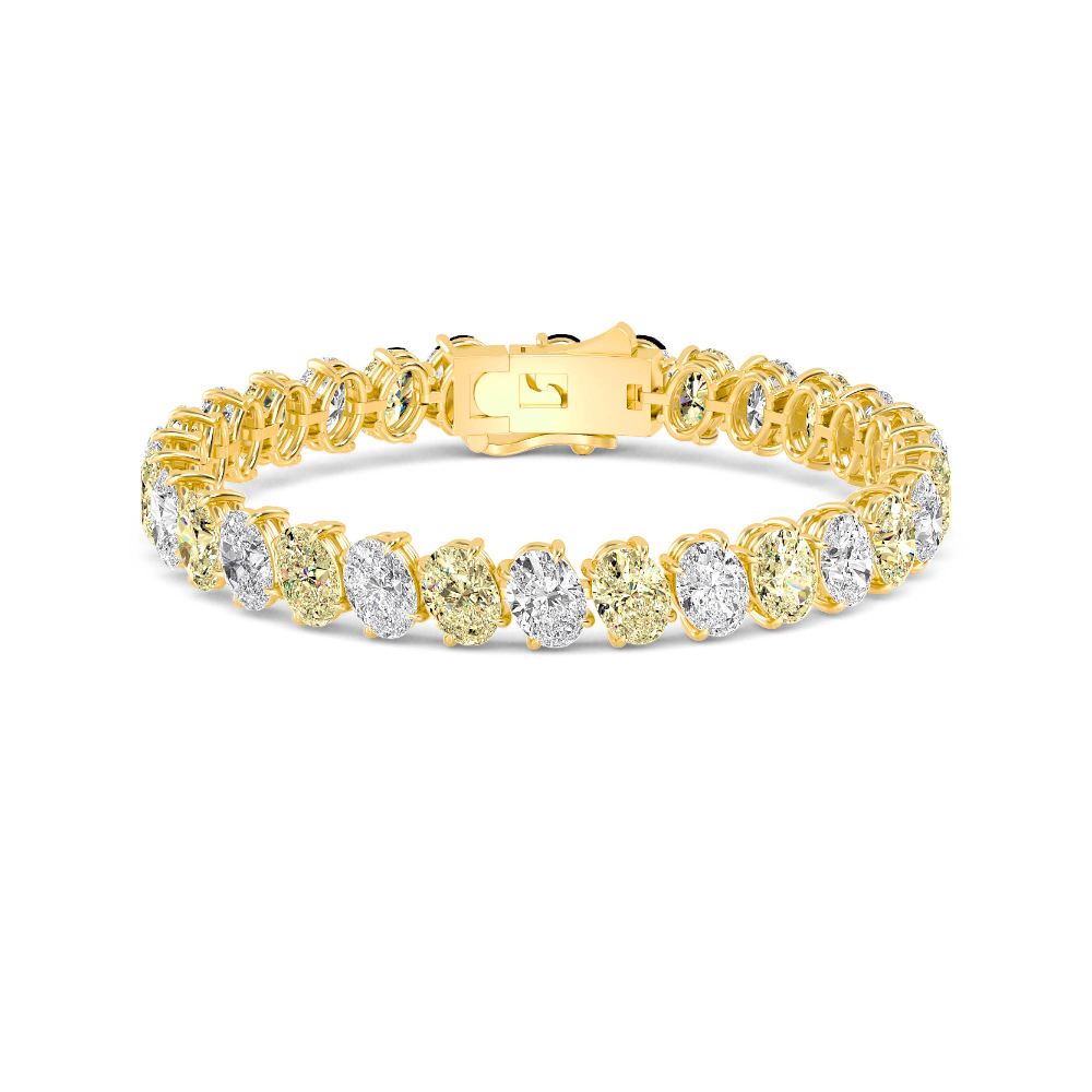 26.00ct Oval Yellow and White Alternating Lab Grown Diamond Exceptional Tennis Bracelet