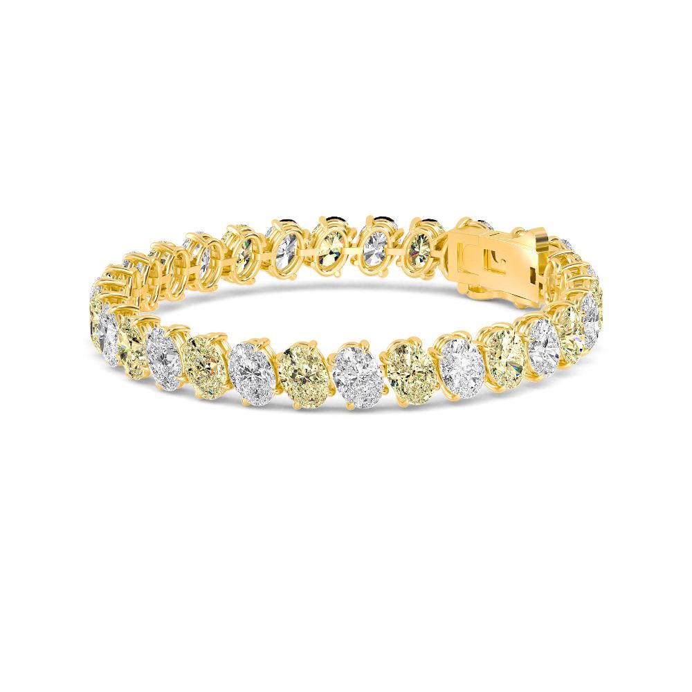 26.00ct Oval Yellow and White Alternating Lab Grown Diamond Exceptional Tennis Bracelet