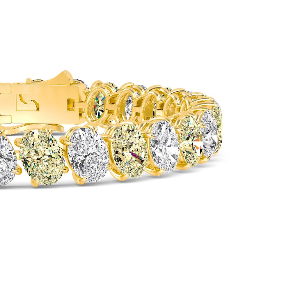 26.00ct Oval Yellow and White Alternating Lab Grown Diamond Exceptional Tennis Bracelet