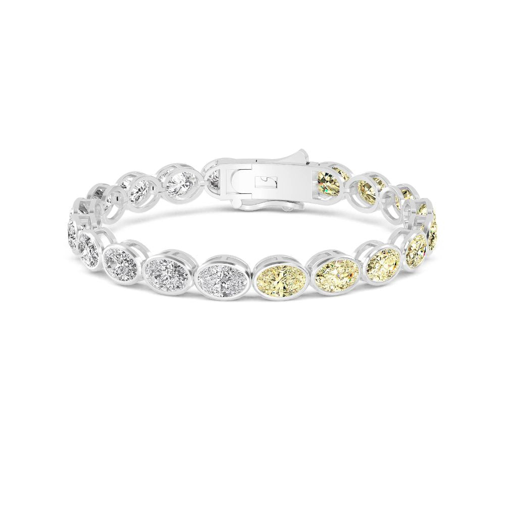 20.66ct Oval Yellow and White Lab Grown Diamond Bezel Exceptional Tennis Bracelet