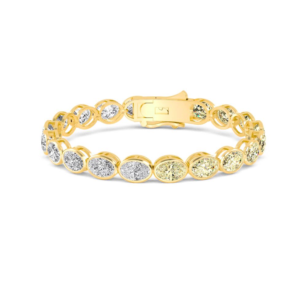 20.66ct Oval Yellow and White Lab Grown Diamond Bezel Exceptional Tennis Bracelet