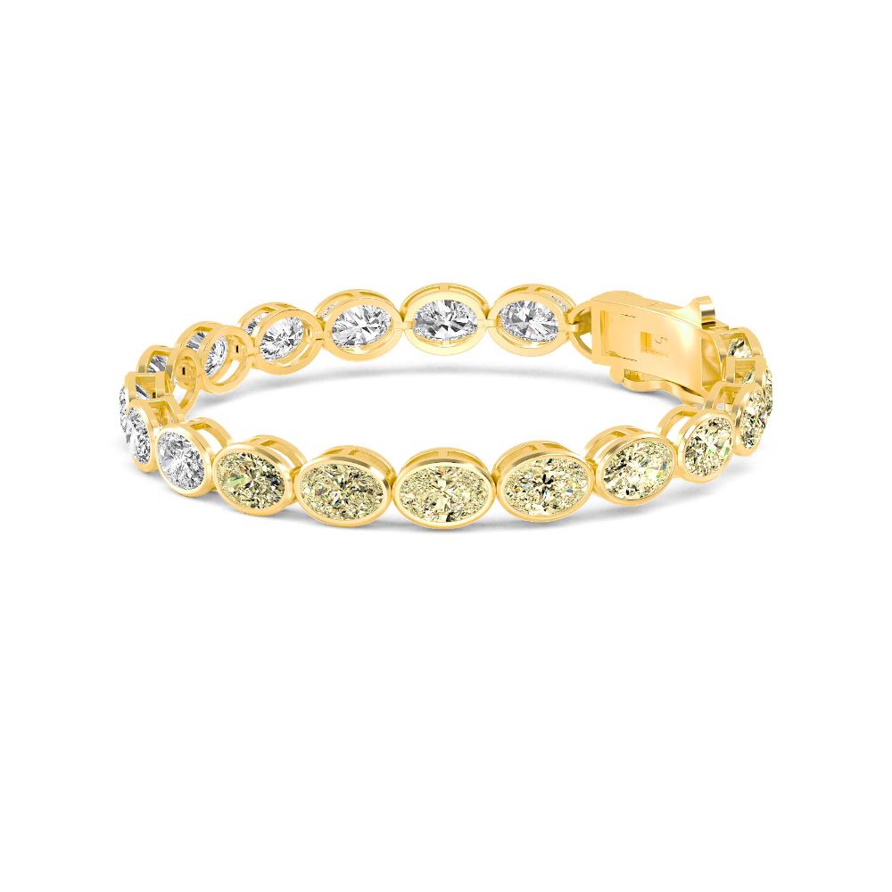 20.66ct Oval Yellow and White Lab Grown Diamond Bezel Exceptional Tennis Bracelet