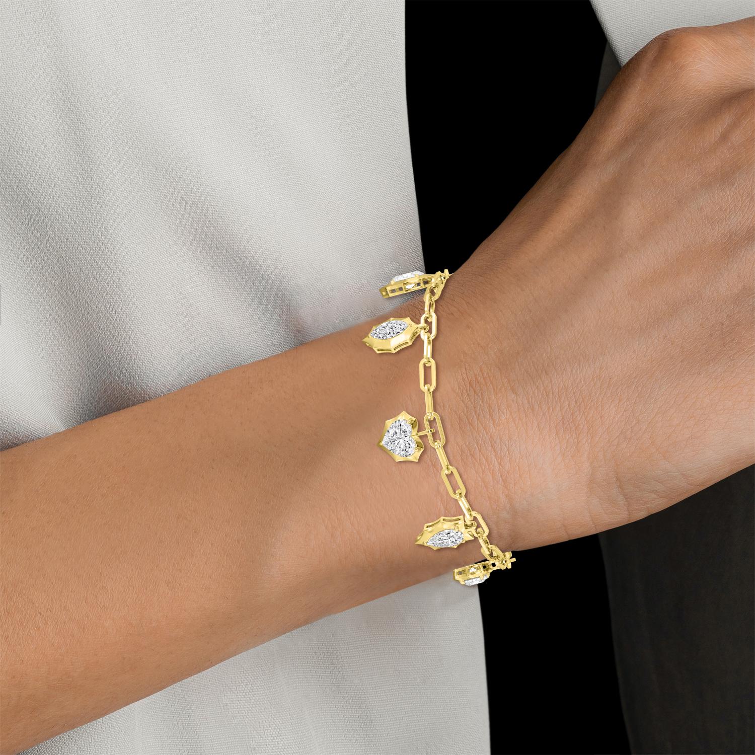 4.58ctw Lab Grown Diamond Multishape Georgian Cut Down Charm Bracelet