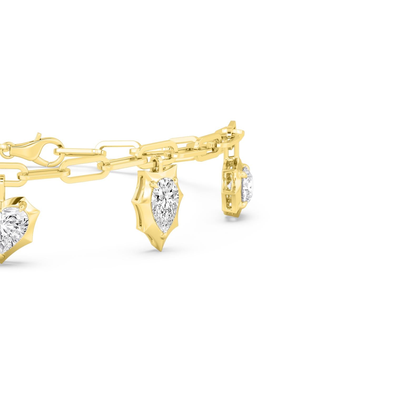 4.58ctw Lab Grown Diamond Multishape Georgian Cut Down Charm Bracelet