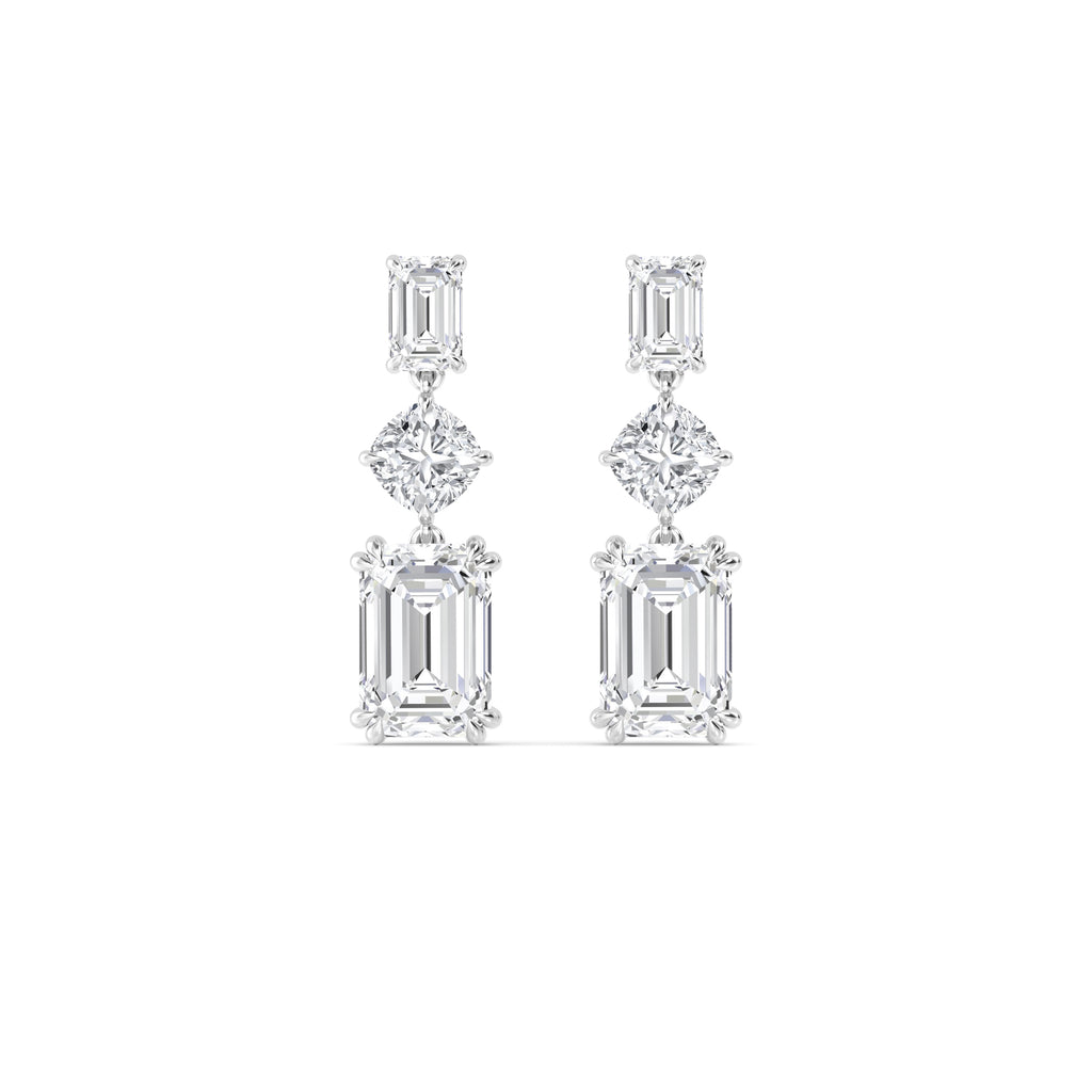 15.00ct Emerald and Cushion cut Lab Grown Diamond Exceptional Trilogy Earrings
