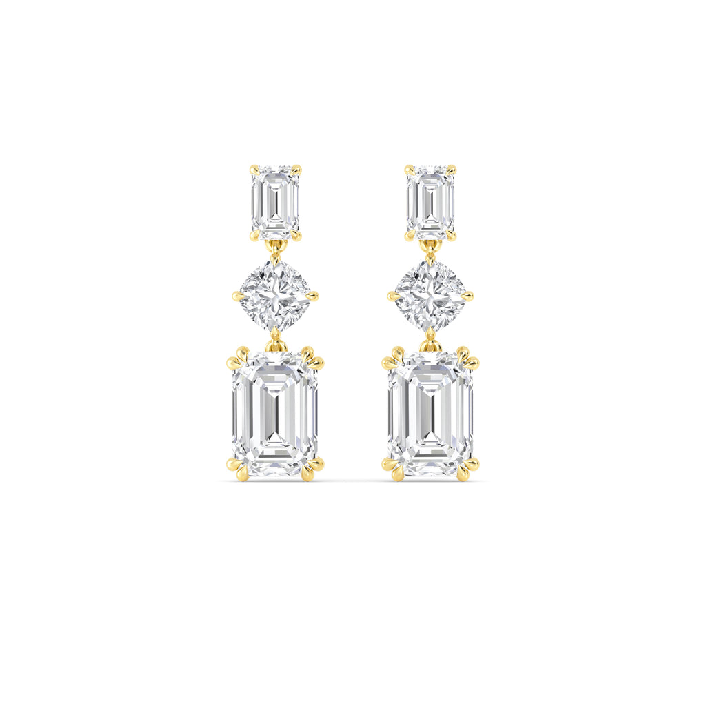 15.00ct Emerald and Cushion cut Lab Grown Diamond Exceptional Trilogy Earrings