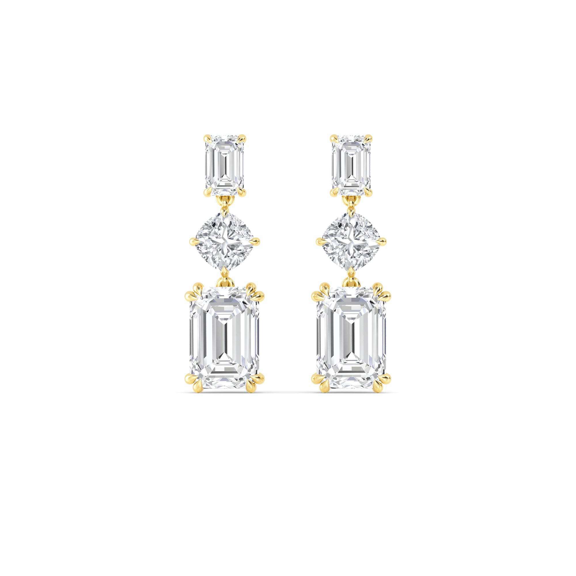 15.00ct Emerald and Cushion cut Lab Grown Diamond Exceptional Trilogy Earrings