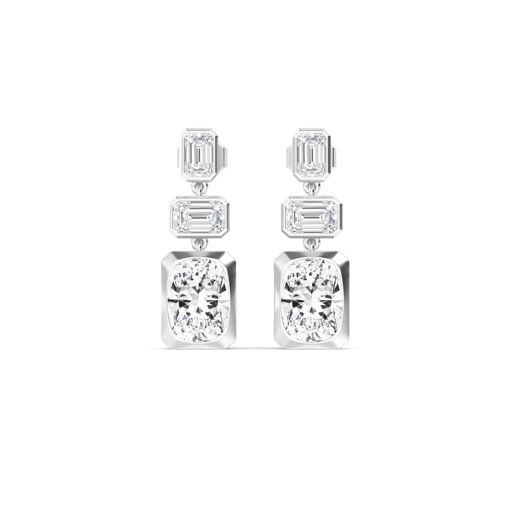 11.00ct Emerald and Cushion cut Lab Grown Diamond Exceptional Trilogy Earrings