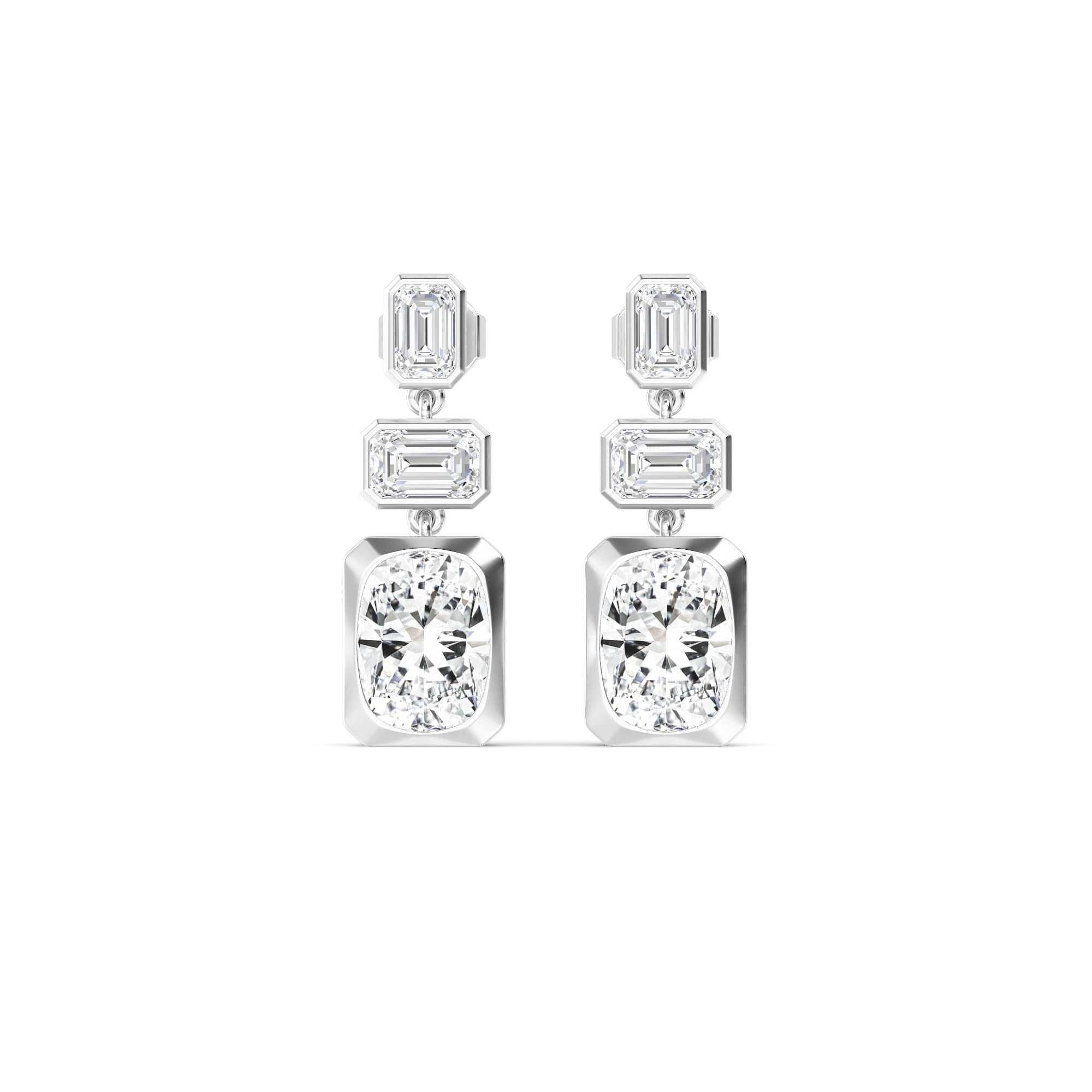 11.00ct Emerald and Cushion cut Lab Grown Diamond Exceptional Trilogy Earrings