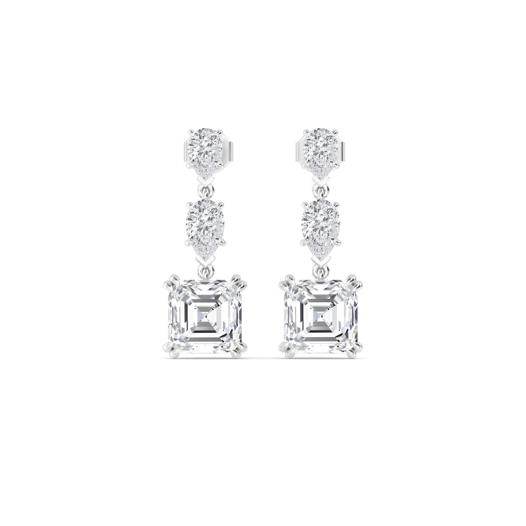 12.75ct Asscher and Pear cut Lab Grown Diamond Exceptional Drop Earrings