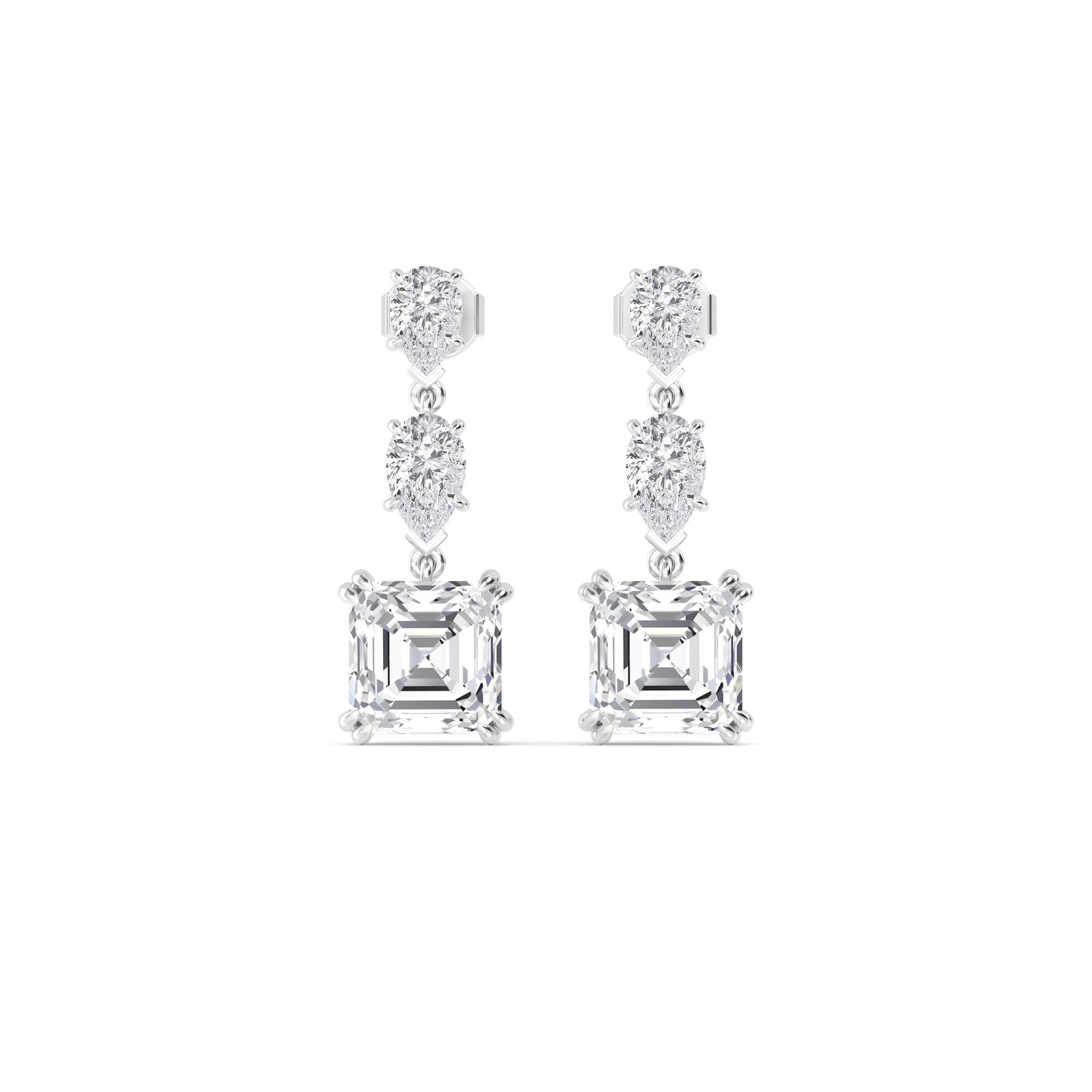 12.75ct Asscher and Pear cut Lab Grown Diamond Exceptional Drop Earrings
