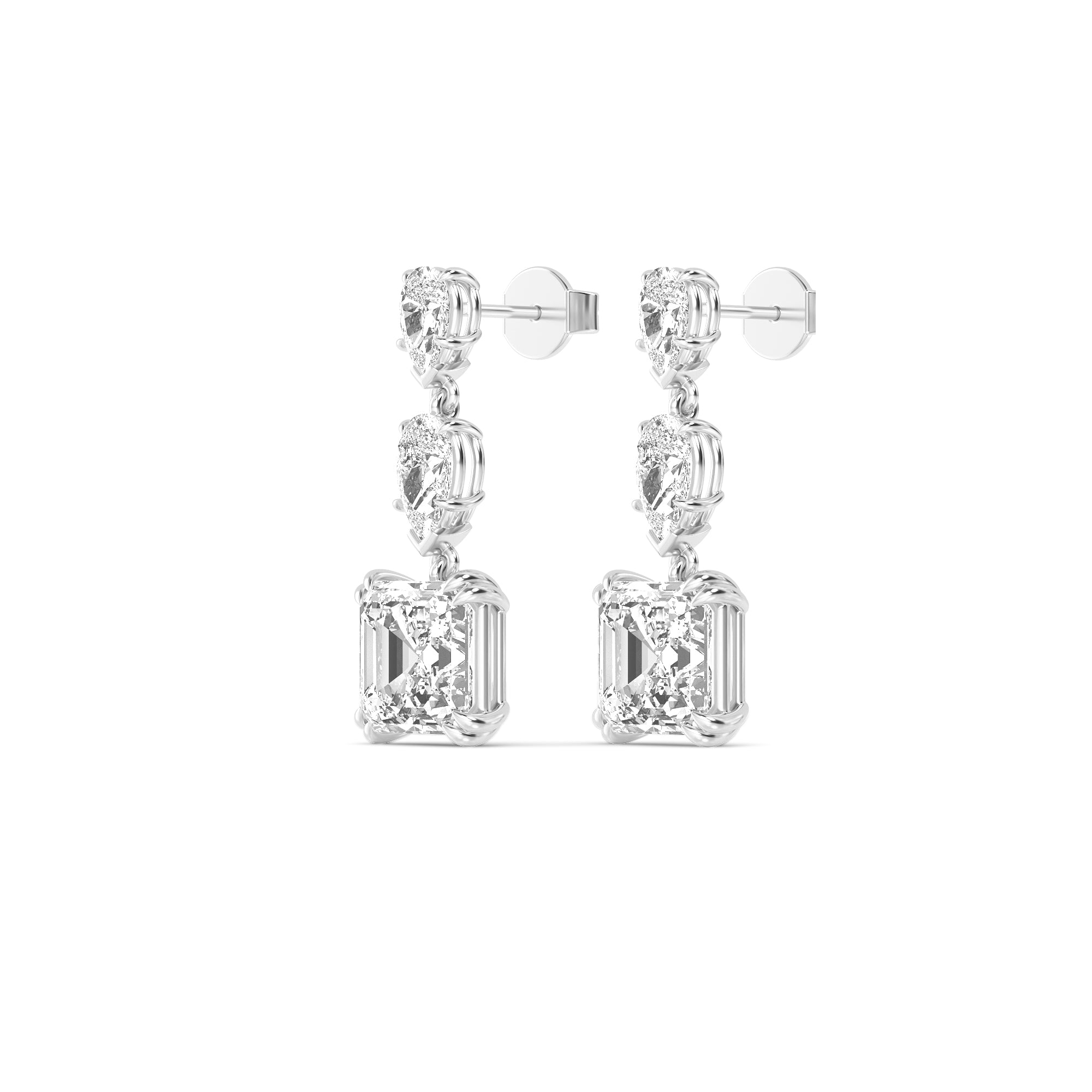 12.75ct Asscher and Pear cut Lab Grown Diamond Exceptional Drop Earrings