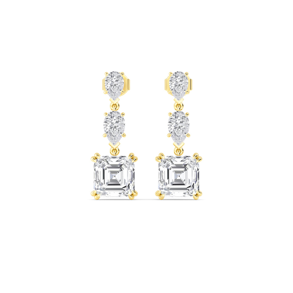 12.75ct Asscher and Pear cut Lab Grown Diamond Exceptional Drop Earrings