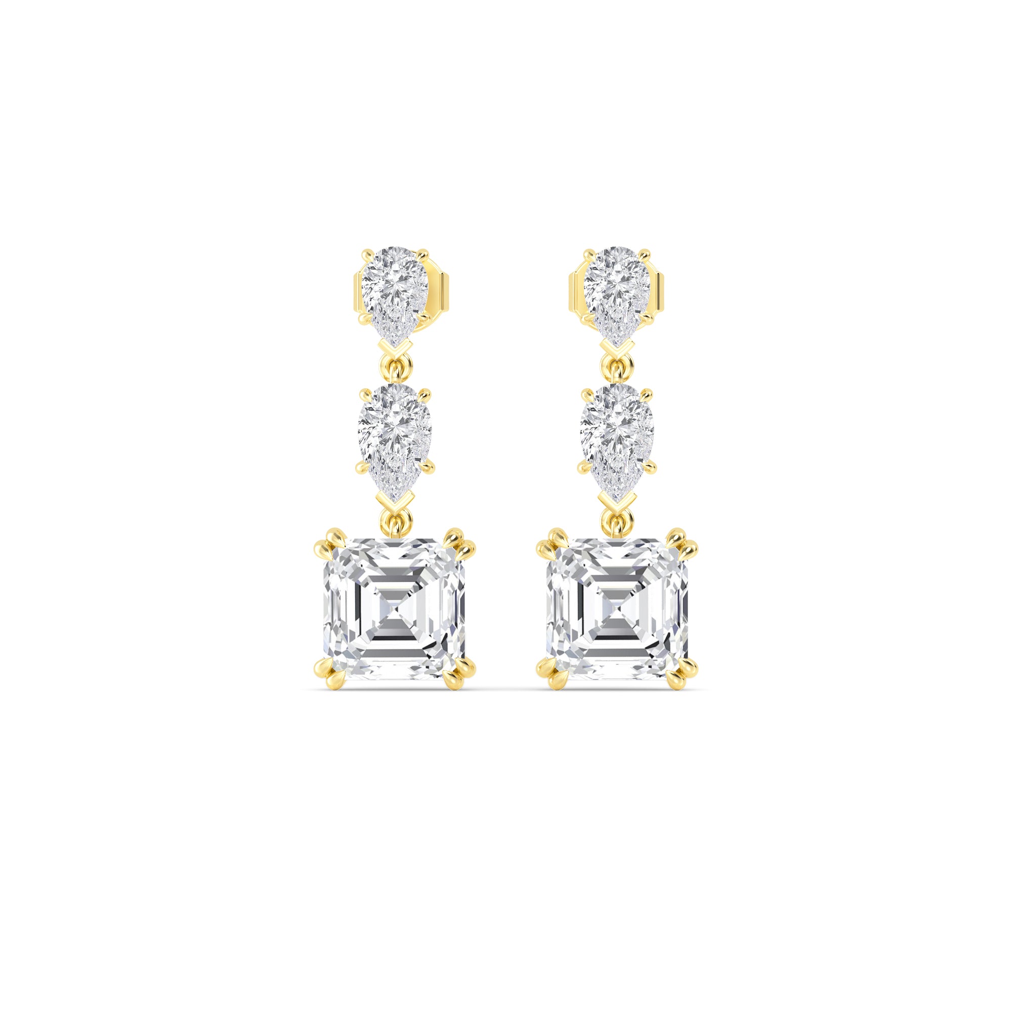 12.75ct Asscher and Pear cut Lab Grown Diamond Exceptional Drop Earrings