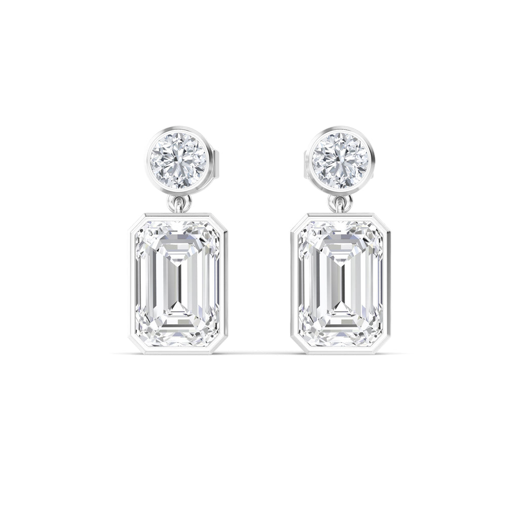 13.00ct Emerald and Round cut Lab Grown Diamond Exceptional Earrings