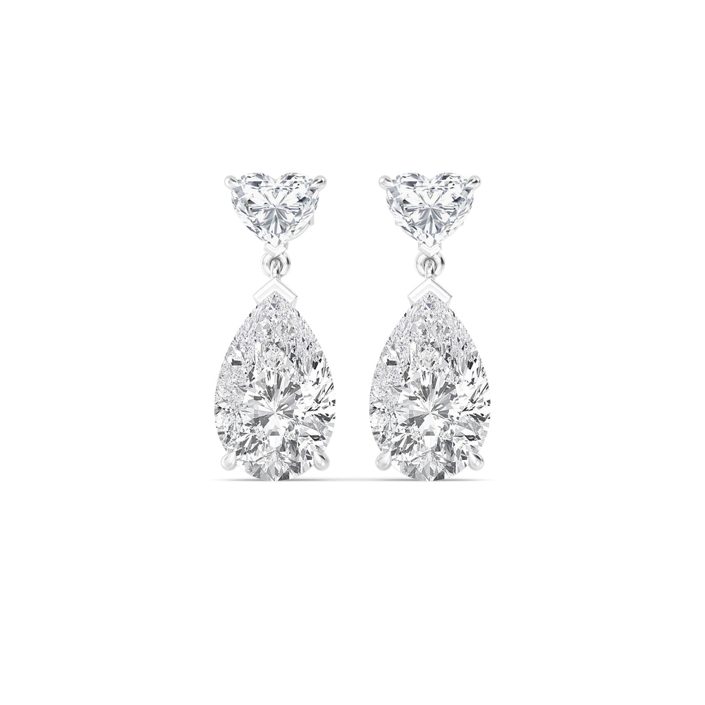 12.00ct Heart and Pear cut Lab Grown Diamond Exceptional Drop Earrings
