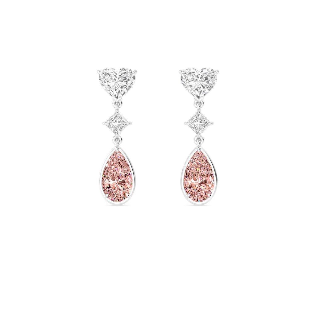 10.36ct Heart Princess and Pink Pear cut Lab Grown Diamond Exceptional Trilogy Earrings
