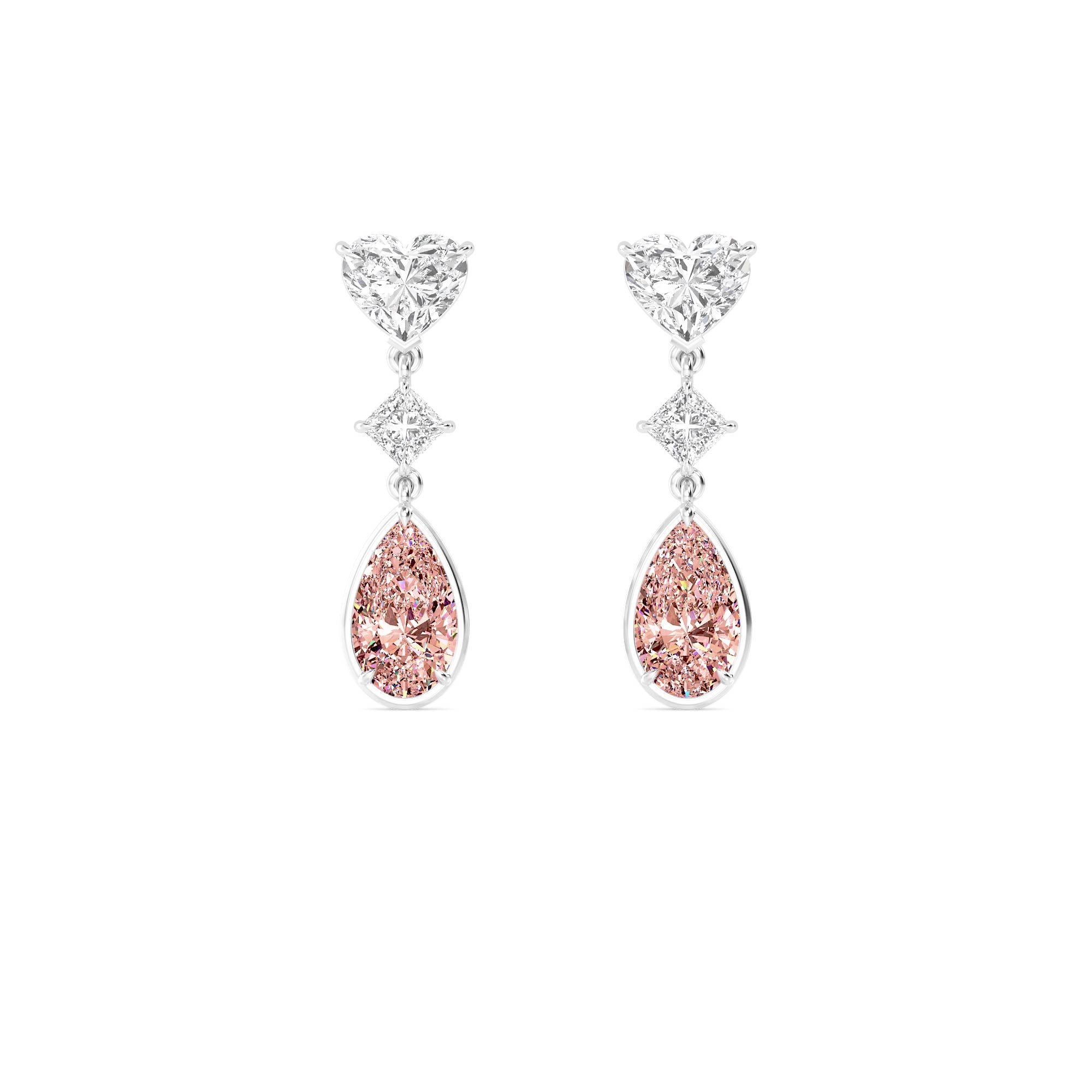 10.36ct Heart Princess and Pink Pear cut Lab Grown Diamond Exceptional Trilogy Earrings