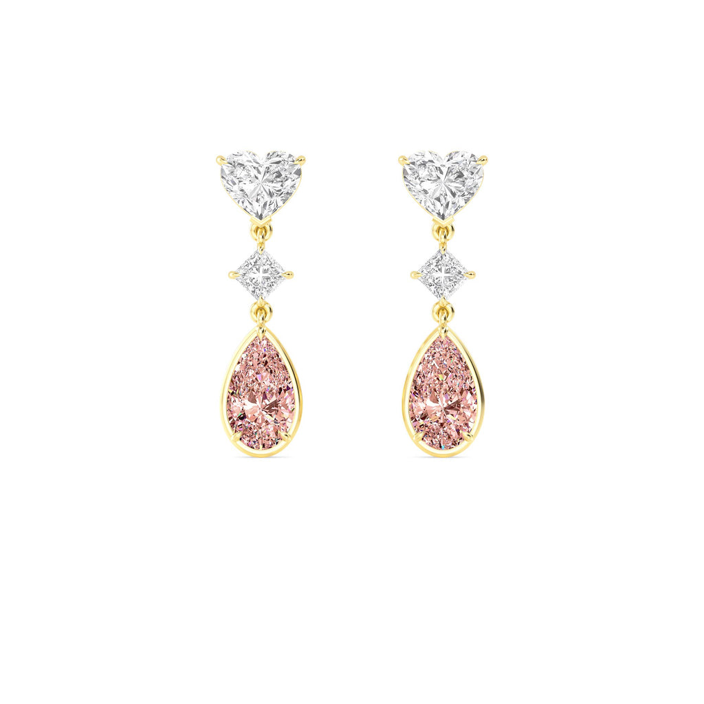 10.36ct Heart Princess and Pink Pear cut Lab Grown Diamond Exceptional Trilogy Earrings